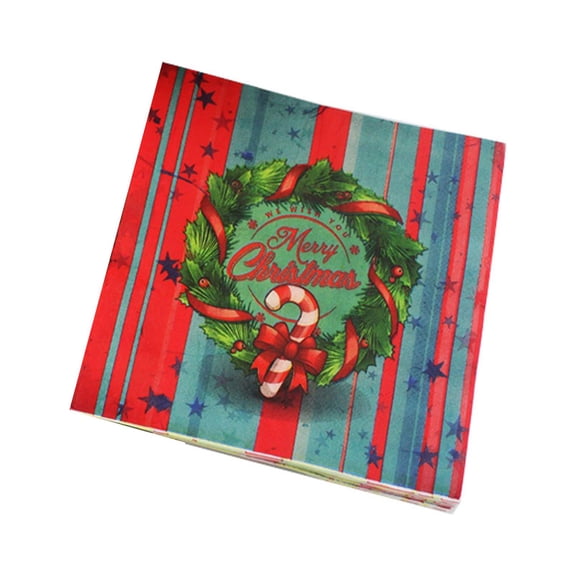 comerut 20Pcs/Lot Facial Tissue Delicate Skin-Friendly Paper Soft Christmas Tree Wreath Printed Napkins for Party