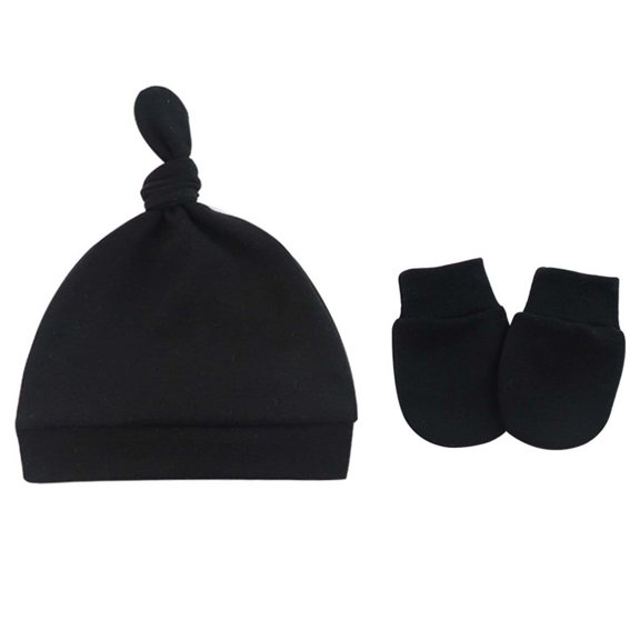 comerut 2Pcs/Set Baby Hat Gloves Solid Color Thin Knot Elastic Infant Cap Gloves Set for Daily Wear