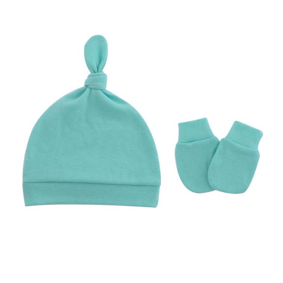 comerut 2Pcs/Set Baby Hat Gloves Solid Color Thin Knot Elastic Infant Cap Gloves Set for Daily Wear