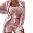 thumbnail image 1 of comerut 3 Pcs/Set Women Pajamas Set Solid Color Short Tops Warm Long Coat Coat Tops Pants Suit Women Clothing, 1 of 8