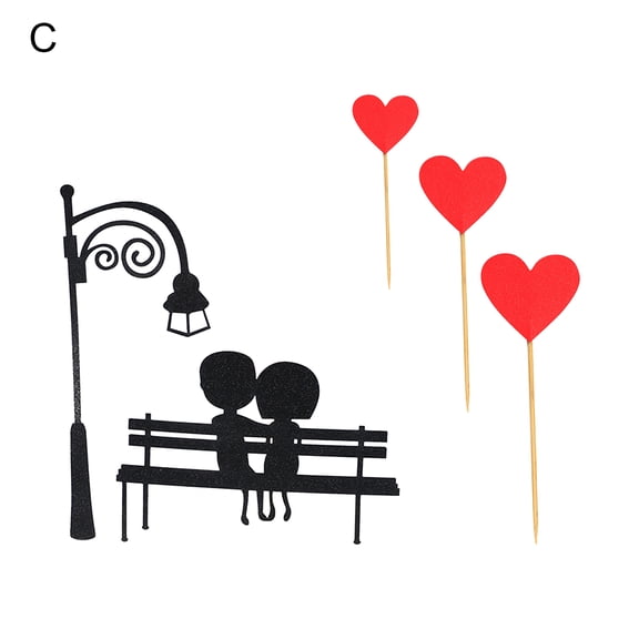 comerut 3 Set Cake Topper DIY Decorative Love Heart Sweet Lovers Cupcake Insert Card for Valentines Day