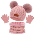 thumbnail image 1 of comerut 3Pcs/Set Winter Baby Beanie Heat Neckerchief Gloves Set Plush Balls Decor Knitting Hat Thickened Scarf Solid Color Gloves Set, 1 of 8