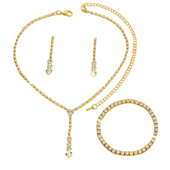 comerut 3Pcs/Set Women's Jewelry Set Single Row Rhinestone Inlaid Necklaces Earrings Bracelets Hypoallergenic Lightweight Jewels for Christmas Mother's Day Weddings