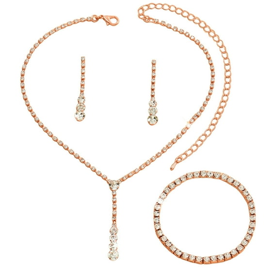 comerut 3Pcs/Set Women's Jewelry Set Single Row Rhinestone Inlaid Necklaces Earrings Bracelets Hypoallergenic Lightweight Jewels for Christmas Mother's Day Weddings