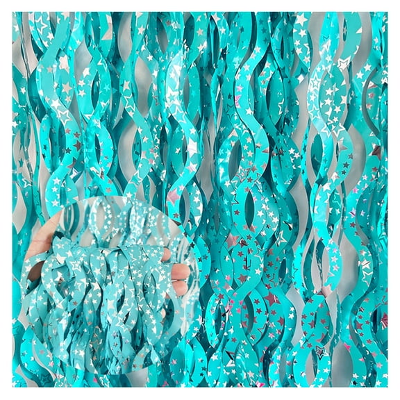 comerut 3Pcs Wavy Tinsel Foil Fringe Rain Curtain Star Print Wave Shape Rain Curtain Photo Booth Props Mermaid Birthday Party Decorations
