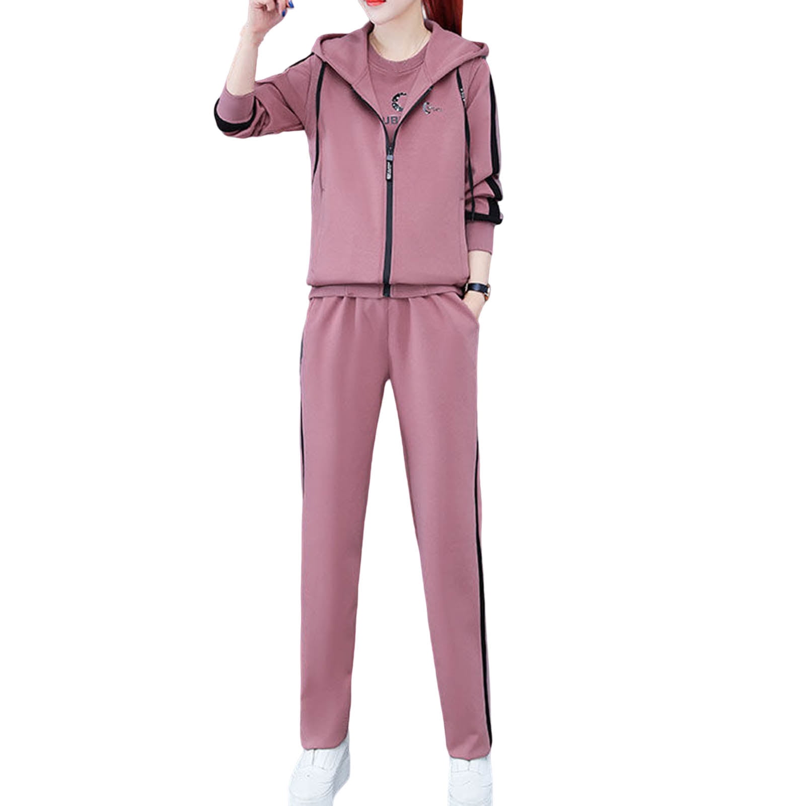 comerut 3Pcs Women Sportswear Long Sleeve Keep Warm Casual Autumn