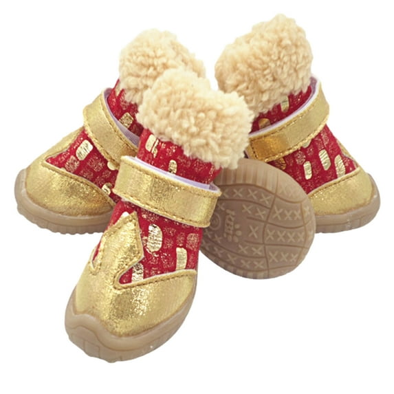 comerut 4Pcs Pet Shoes Stone Pattern Bronzing Keep Warmth Fastener Tape Pet Dog Snow Boots for Winter