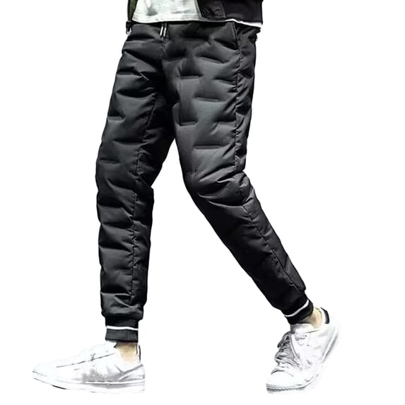 comerut Autumn Winter Down Pants Elastic Waist Drawstring Solid Color Thickened Warm Pants Windproof Snow Warm Cotton Pants
