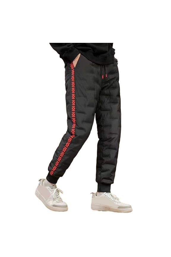 Autumn Winter Down Pants Elastic Waist Drawstring Solid Color Thickened Warm Pants Windproof Snow Warm Cotton Pants