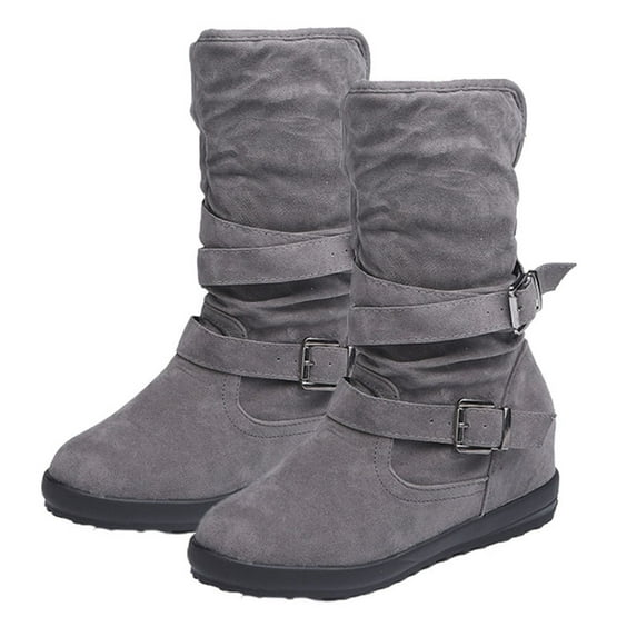 comerut Autumn Winter Women Large Anti-slip Warm Mid Calf Snow Ankle Boots Buckle Shoes
