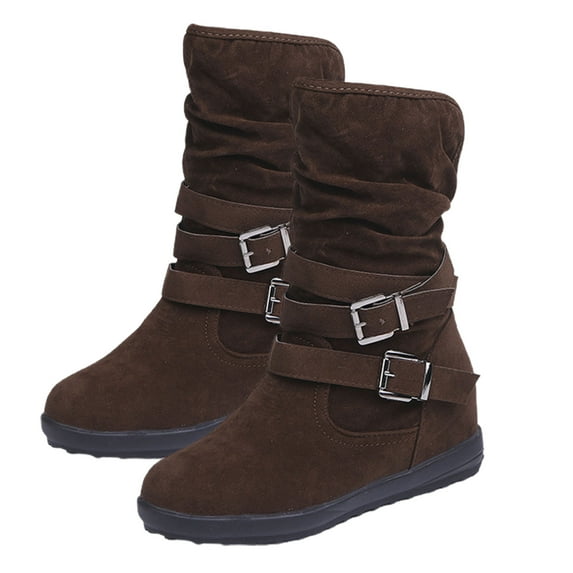 comerut Autumn Winter Women Large Anti-slip Warm Mid Calf Snow Ankle Boots Buckle Shoes