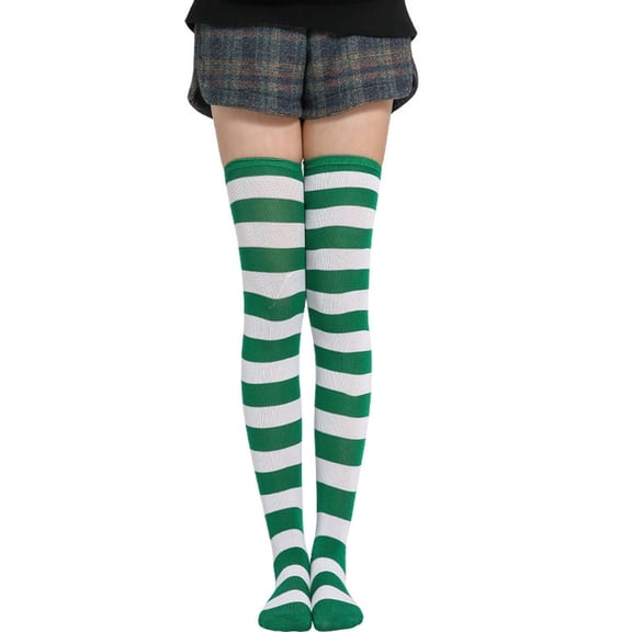 comerut Autumn Winter Women Striped Thigh High Elastic Warm Over the Knee Long Socks