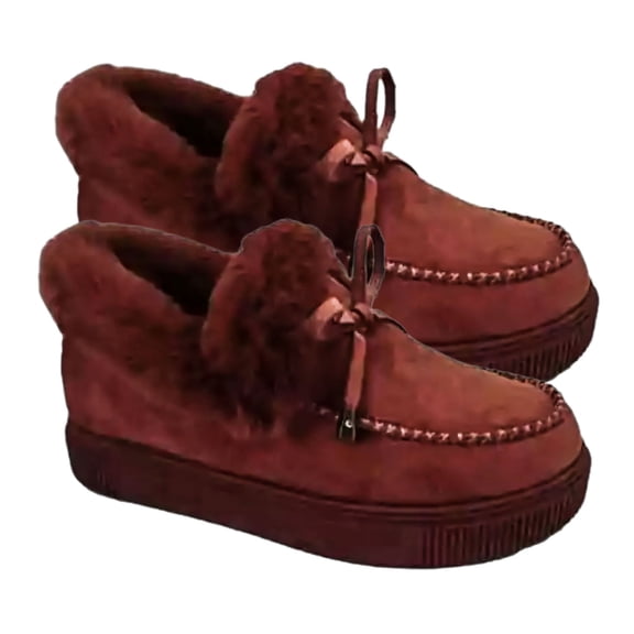 comerut Autumn Winter Women Thick Warm Plush Anti-Skid Slip-On Soft-soled Flat Shoes