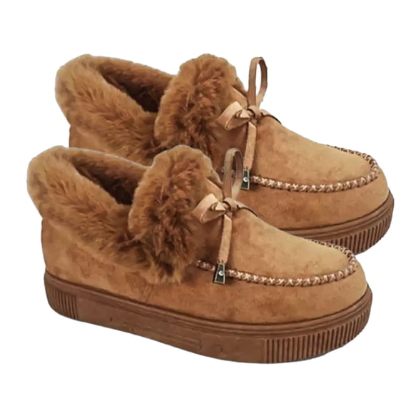 comerut Autumn Winter Women Thick Warm Plush Anti-Skid Slip-On Soft-soled Flat Shoes