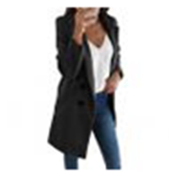 comerut Casual Women Autumn Winter Solid Color Lapel Open Front Jacket Long Warm Coat
