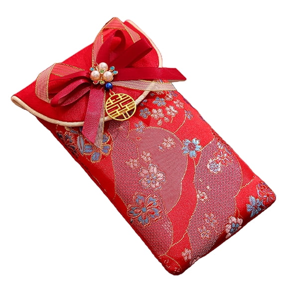 comerut Chinese New Year Red Cash Envelope Faux Silk Red Pocket Embroidery Dragon Pattern Tassel Money Holder Cash Coin Gift Lucky Money Envelope Happy New Year Gift