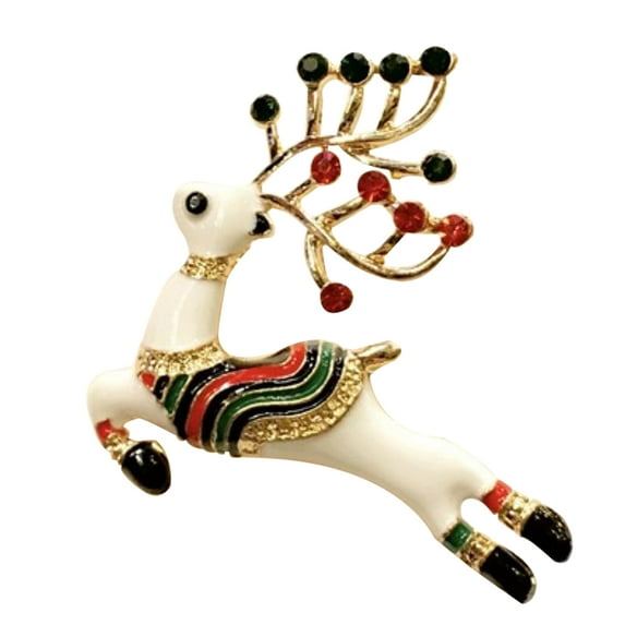 comerut Christmas Brooch Festive Enamel Shiny Colored Rhinestone Faux Pearl Decor Decoration New Year Gifts Xmas Elk Bell Brooch Pin Breastpin Fashion Jewelry Clothes Accessories