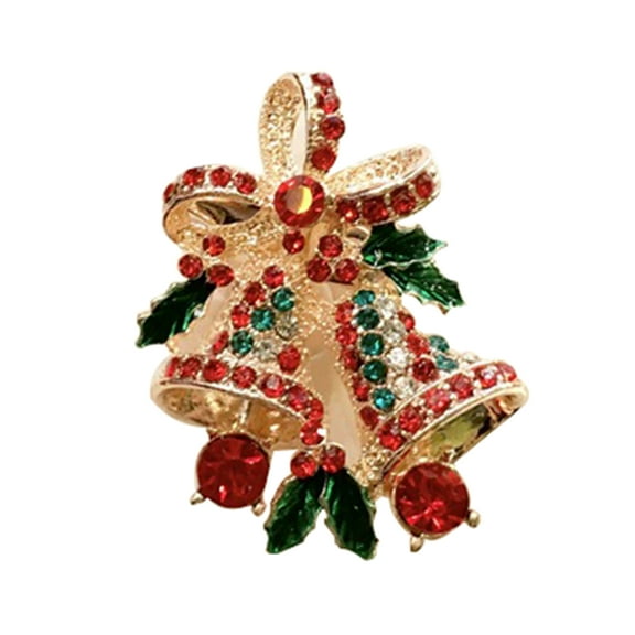 comerut Christmas Brooch Festive Enamel Shiny Colored Rhinestone Faux Pearl Decor Decoration New Year Gifts Xmas Elk Bell Brooch Pin Breastpin Fashion Jewelry Clothes Accessories