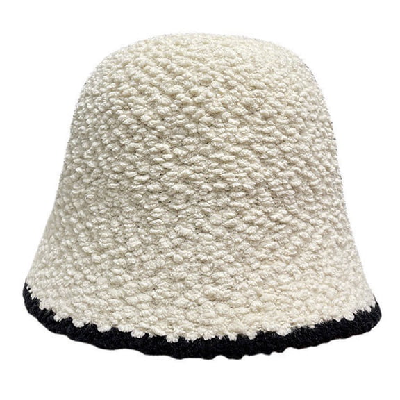 comerut Color Matching Short Brim High Dome Thickened Bucket Hat Women Winter Warm Double-sided Faux Lambswool Fisherman Hat