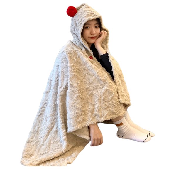 comerut Cozy Plush Hooded Shawl Blanket Soft Warm Wrinkle-Free Nap Casual Shawl Blanket Office Home Accessories