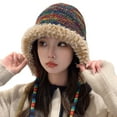 thumbnail image 1 of comerut Cozy Winter Plush Hat Rainbow Design Warm Windproof Perfect Fit Thickened Knitted Hat for Women Accessories, 1 of 7