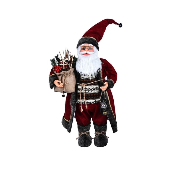 comerut Delicate Santa Claus Doll Cartoon Polyester Standing Father Christmas with Gift Bag Figurine For Christmas