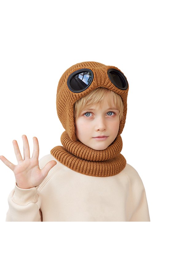 Fall Winter Children Hat Glassed Decor Knitted Thick Warm Soft High Elasticity Full Protection Cold Resistant Unisex WInter Cap Headwear