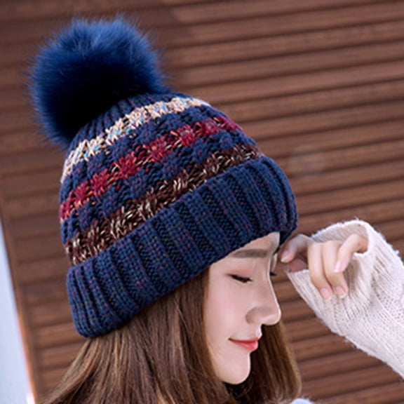 comerut Fall Winter Fashion Girl Warm Colorful Woolen Yarn Knitted Pompom Beanie Hat Cap
