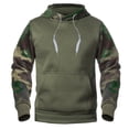 thumbnail image 1 of comerut Fall Winter Men Hoodie Camouflage Print Hooded Drawstring Long Sleeves Elastic Cuff Patch Pocket Color Matching Soft Thick Warm Mid Length Hoodie, 1 of 8