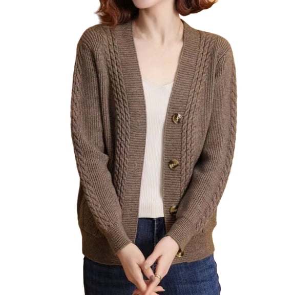 comerut Fall Winter Sweater Coat Single-breasted Thick Knitted Long Sleeve Warm Soft Elastic Buttons Loose One Size Lady Cardigan Sweater Jacket