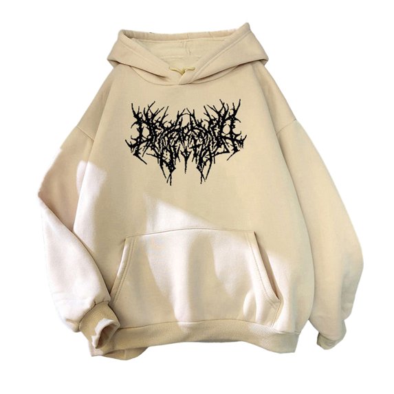 comerut Fall Winter Unisex Hoodie Drawstring Elastic Cuff Thorn Print Thick Fleece Patch Pocket Loose Long Sleeves Pullover Warm Top