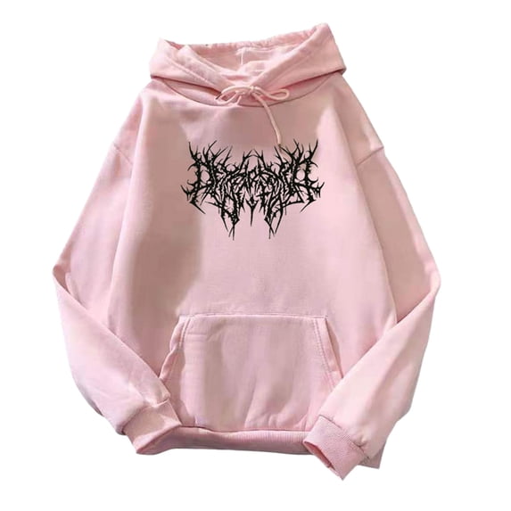 comerut Fall Winter Unisex Hoodie Drawstring Elastic Cuff Thorn Print Thick Fleece Patch Pocket Loose Long Sleeves Pullover Warm Top