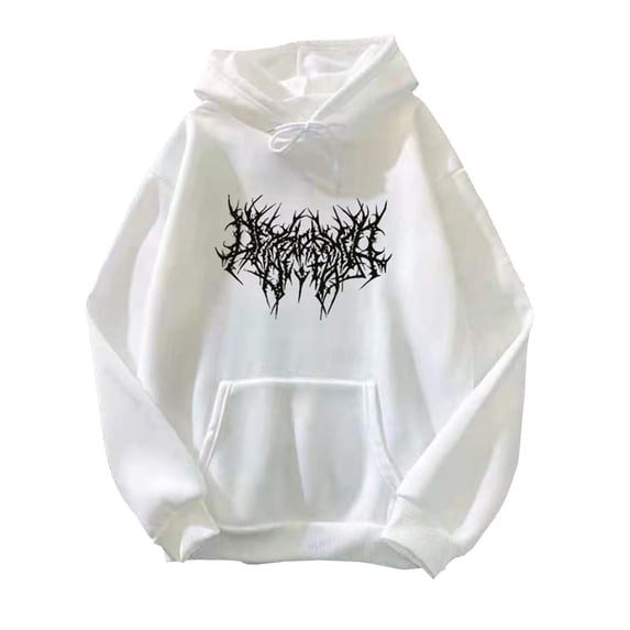 comerut Fall Winter Unisex Hoodie Drawstring Elastic Cuff Thorn Print Thick Fleece Patch Pocket Loose Long Sleeves Pullover Warm Top