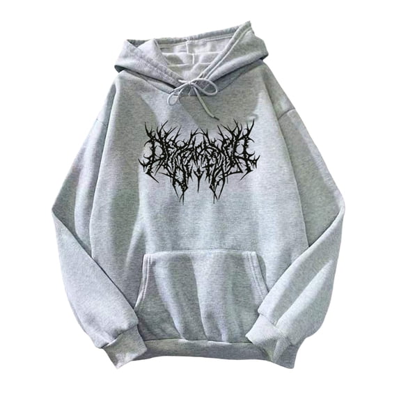 comerut Fall Winter Unisex Hoodie Drawstring Elastic Cuff Thorn Print Thick Fleece Patch Pocket Loose Long Sleeves Pullover Warm Top
