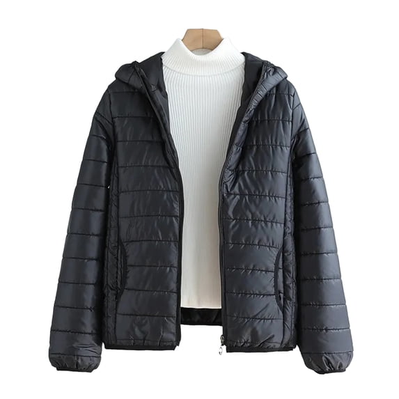 comerut Fall Winter Women Jacket Thick Padded Warm Windproof Soft Zipper Closure Loose Cardigan Hooded Long Sleeve Lady Down Coat