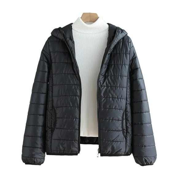 comerut Fall Winter Women Jacket Thick Padded Warm Windproof Soft Zipper Closure Loose Cardigan Hooded Long Sleeve Lady Down Coat