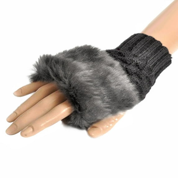 comerut Fashion Women Faux Rabbit Fur Hand Wrist Warmer Winter Fingerless Knitted Gloves
