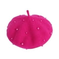 thumbnail image 1 of comerut Faux Pearl Decor Children Hat Classic Solid Color Warm Baby Girls Beret Cap for Casual, 1 of 8