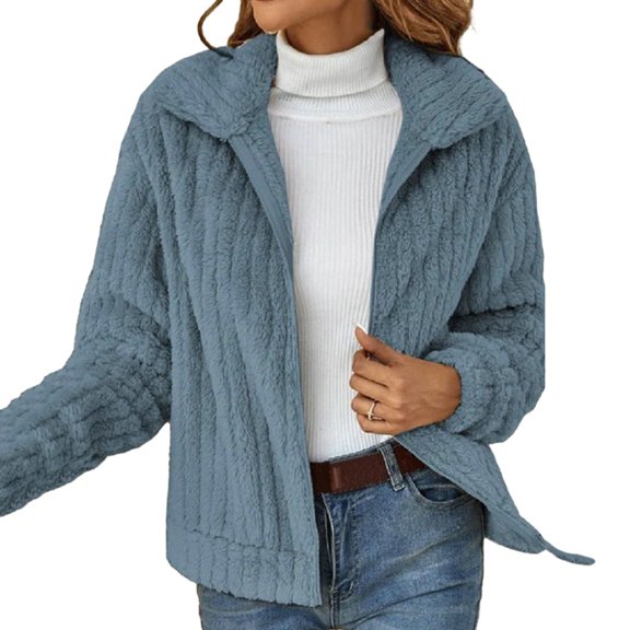comerut Faux Sherpa Jacket Fashion Women's Winter Coat Ladies Warm Long Sleeve Cardigan Lapel Zip Up Coat Outwear