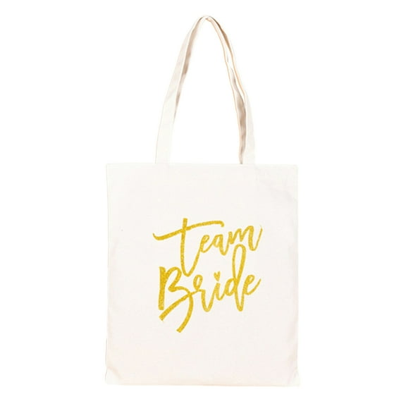 comerut Foldable Bridesmaid Bag Fine Stitching Fabric Wide Strap Team Bride Pattern Tote Bag Wedding Decor