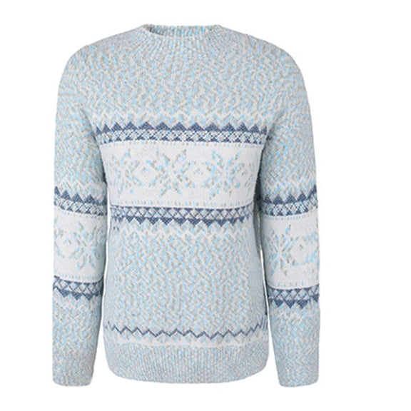 comerut Half High Collar Long Sleeve Christmas Knitwear Knitted Snowflake Print Pullover Sweater Jumper Festival Clothing
