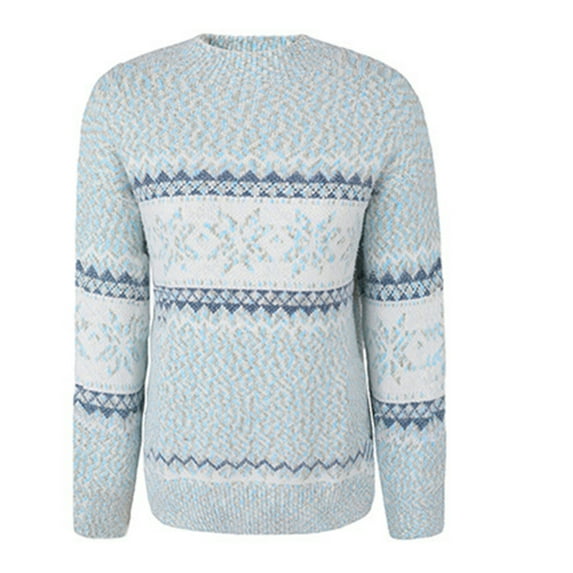 comerut Half High Collar Long Sleeve Christmas Knitwear Knitted Snowflake Print Pullover Sweater Jumper Festival Clothing