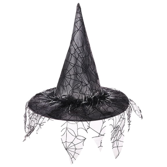 comerut Halloween Cap Tassels Spider Web Pattern Lightweight Wide Brim Fringes Halloween Hat for Cosplay