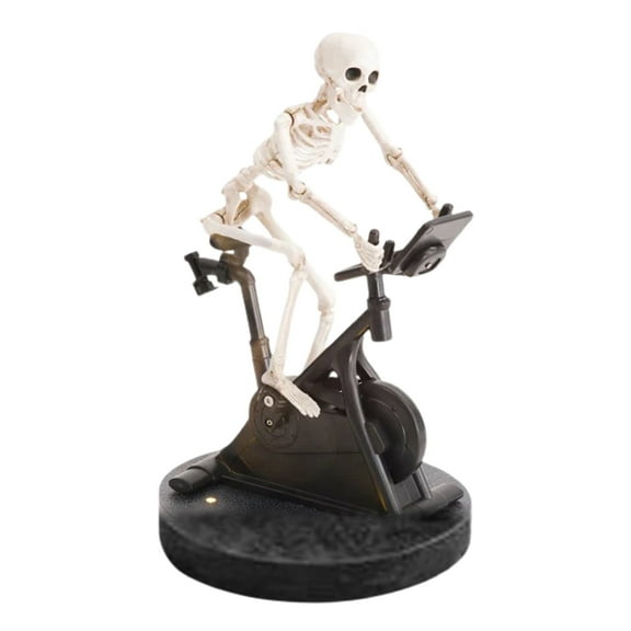 comerut Halloween Exercise Bike Skeleton Figurine Resin Cycling Fitness Bike Skull Statue Sculpture Home Office Bookshelf Desktop Decoration Ornament