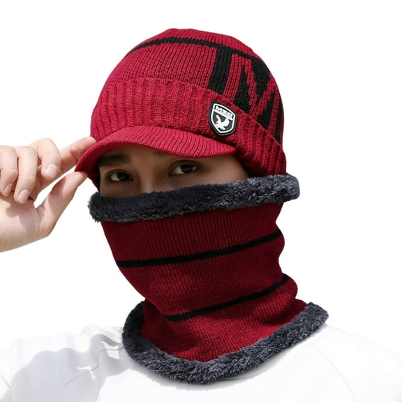comerut Hat Scarf Wind-proof Breathable Knitting Non-allergenic High Elastic Keep Warm Fleece Outdoor Thick Hat Scarf for Outdoor