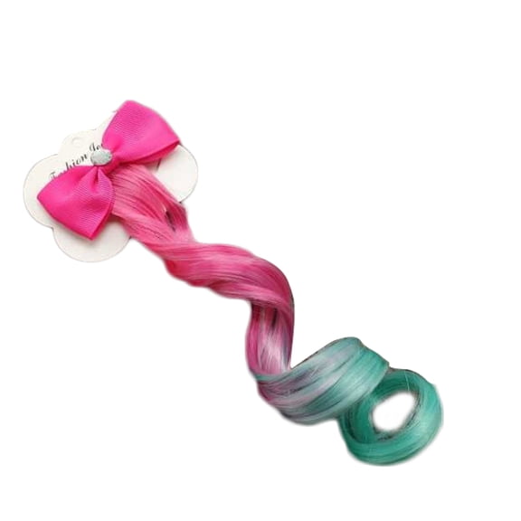 comerut Kids Girls Rhinestone Inlaid Bow Gradient Color Wig Hair Extension Hairpiece