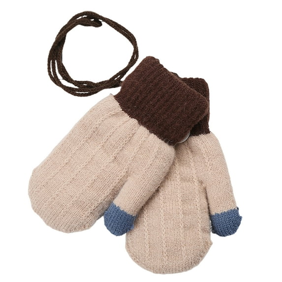 comerut Kids Winter Double Layer Thick Warm Full Finger Stitching Knitted Gloves Mittens