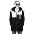 thumbnail image 1 of comerut Lady Fall Winter Coat Thick Fleece Colorblock Long Sleeve Hooded Pockets Mid Length Zipper Closure Cardigan Warm Loose Lady Jacket, 1 of 8