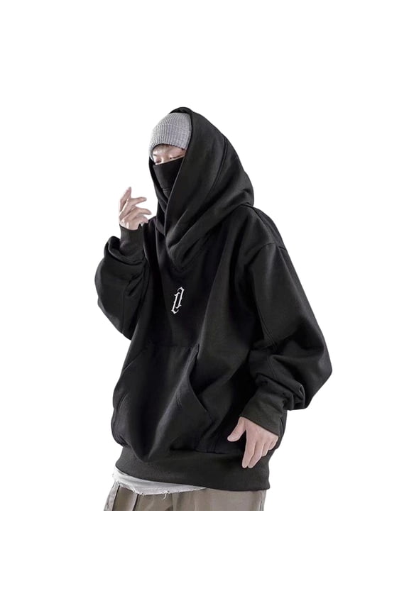 Men Autumn Hoodie Solid Color Hooded Long Sleeves Oversized Hip Hop Warm High Collar High Street Winter Hoodie Men Clothing