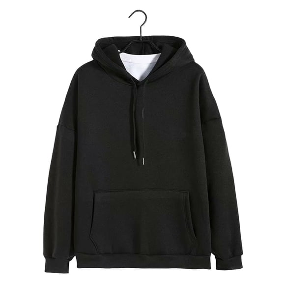 comerut Men Autumn Hoodie Solid Color Hooded Long Sleeves Pullover Drawstring Warm Soft Plus Size Streetwear Winter Hoodie for Daily Wear